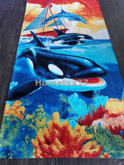 Полотенце пляжное "Касатки с кораблем" 70*140